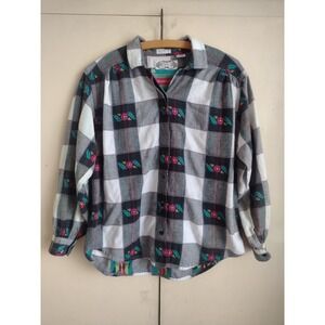 Angelique Vtg 90s Southwestern Rodeo Button Shirt Sz M Plaid Floral Cowgirl
